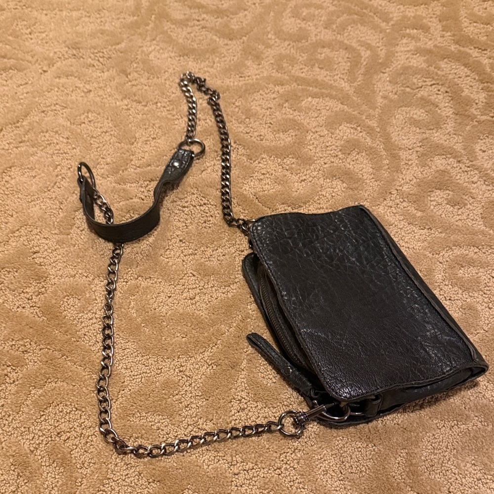 Black Leather Crossbody Bag with Chain Strap